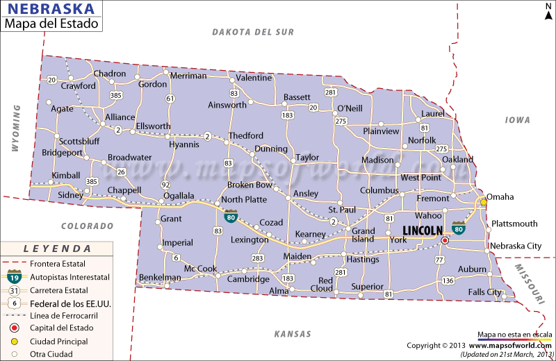 Mapa de Nebraska