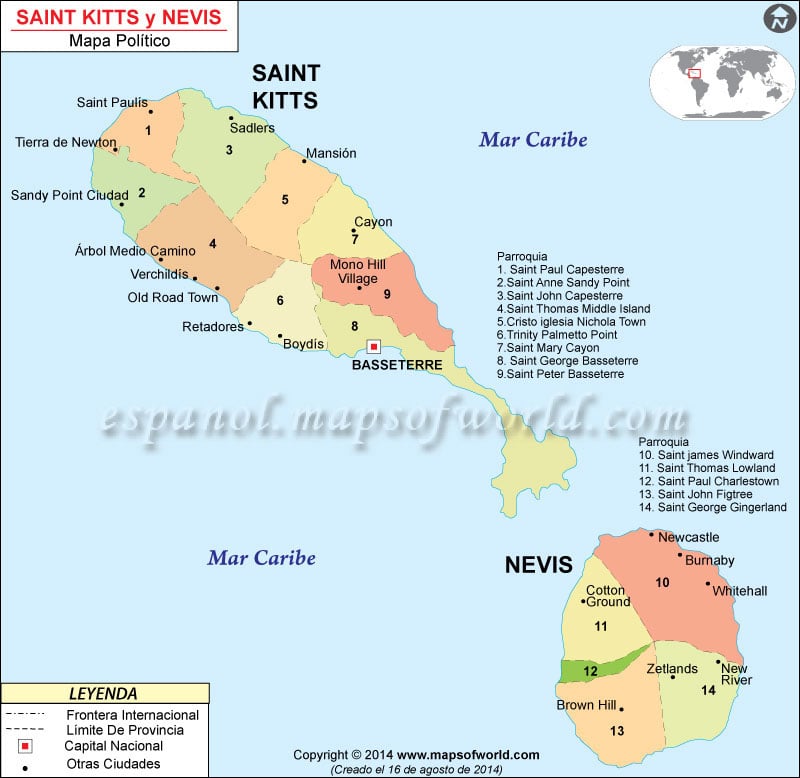 San Cristóbal y Nieves Mapa
