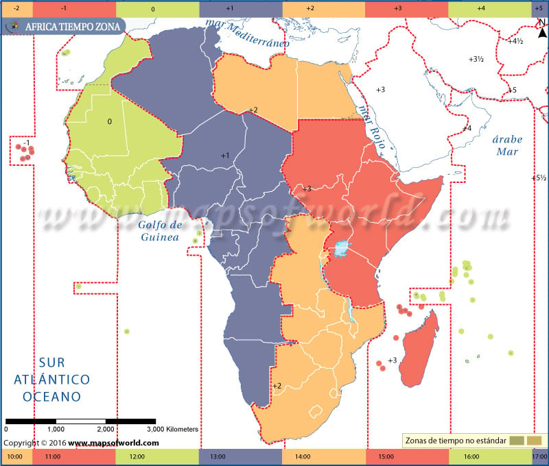 Mapa de la zona horaria de África