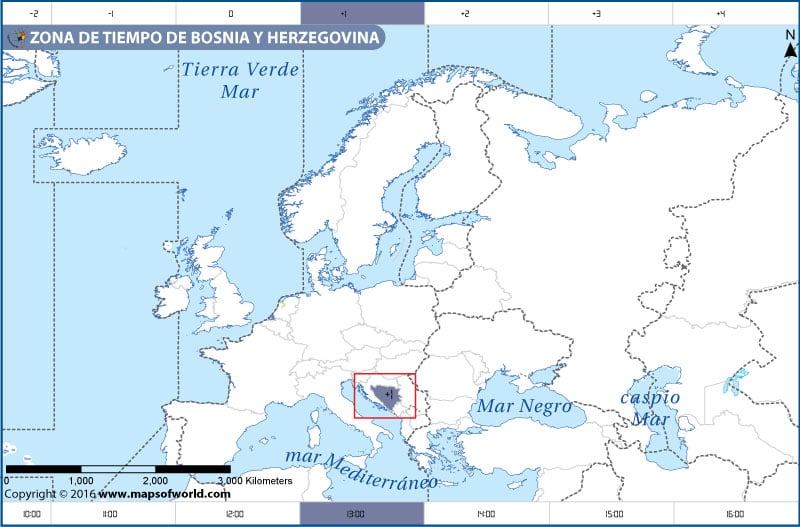 Mapa de la zona horaria de Bosnia