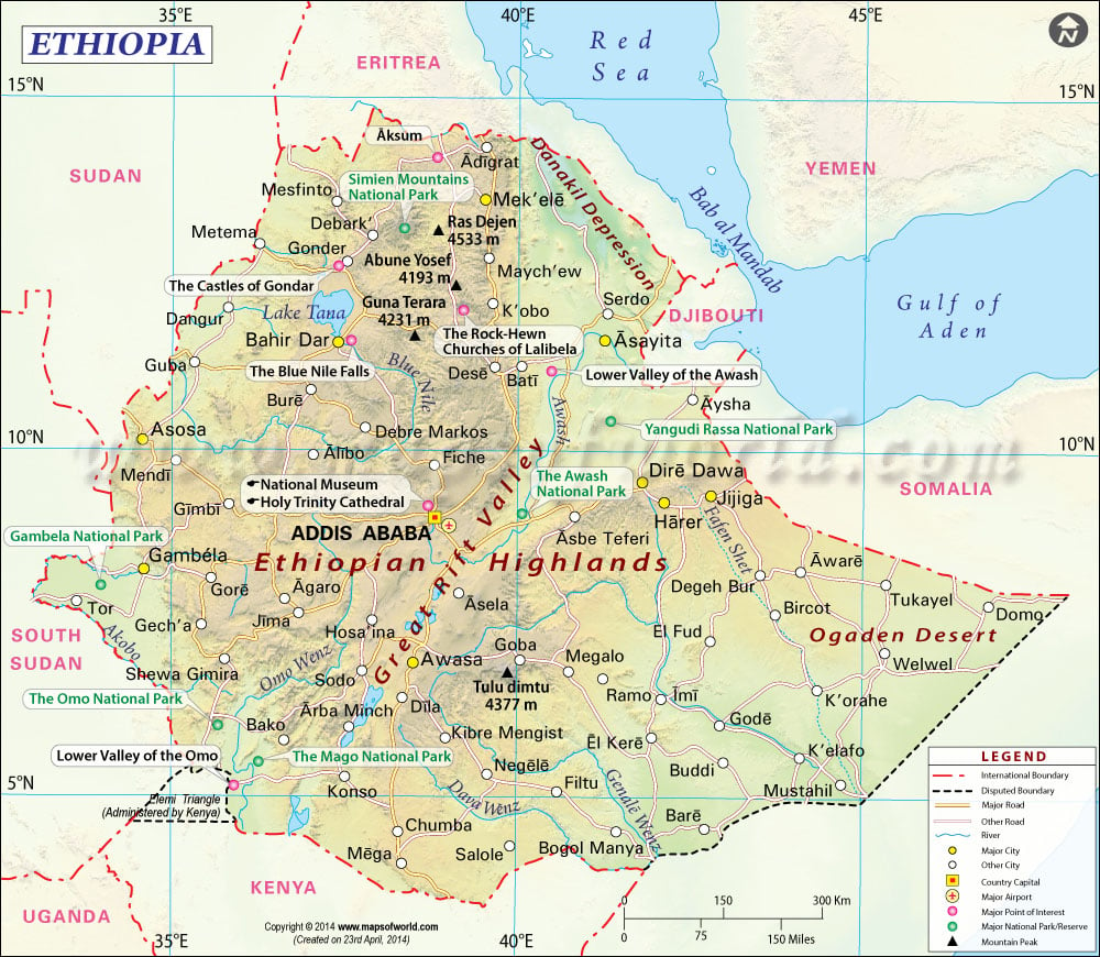 Mapa de la Republica Democratica Federal  de Etiopía