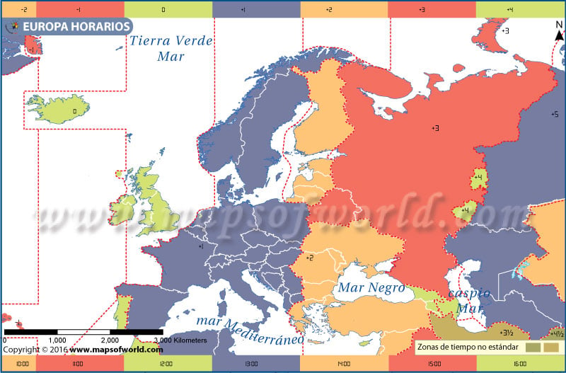 Mapa de la zona horaria de Europa