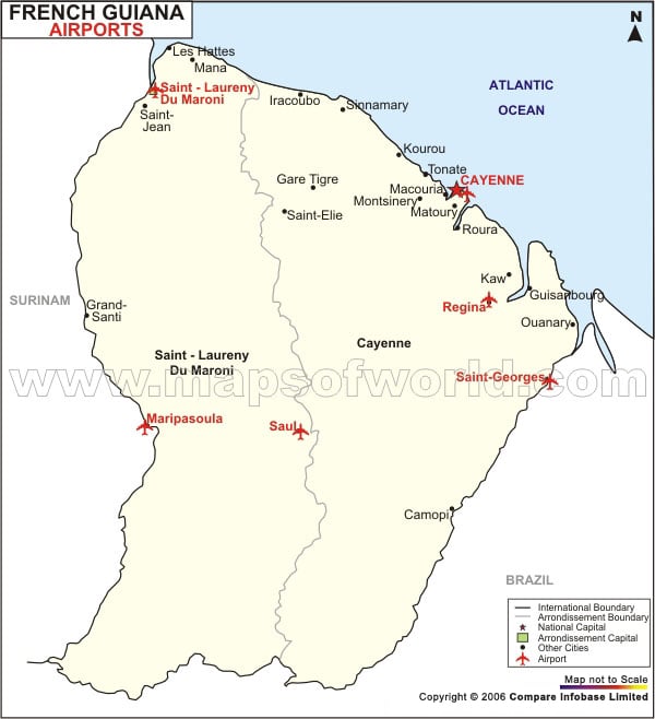 Mapa de los Aeropuertos de Guayana Francesa