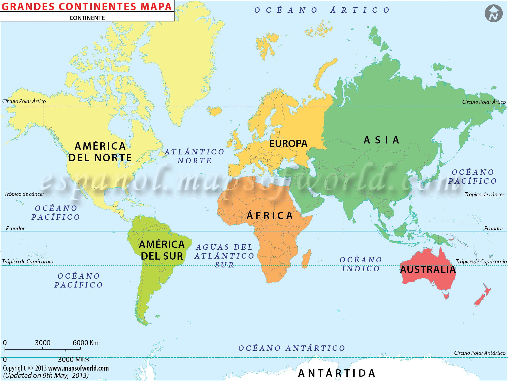 Grandes continentes Mapa