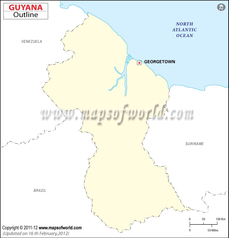 Mapa del Contorno  de Guyana