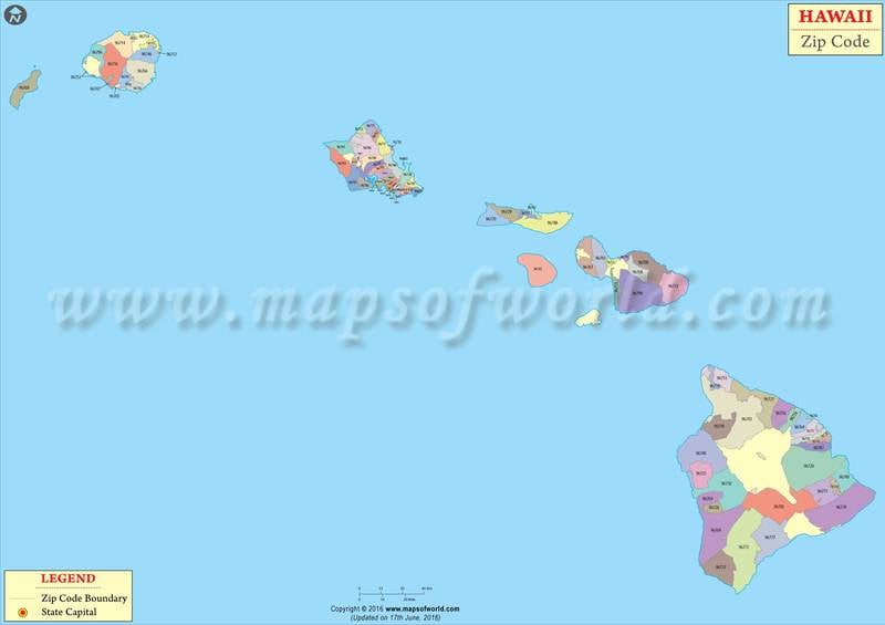 Mapa de los Codigos Postales de Hawaii