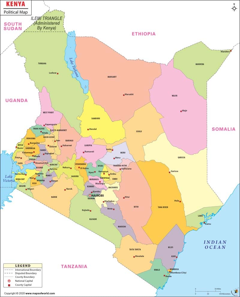 Mapa político de Kenya