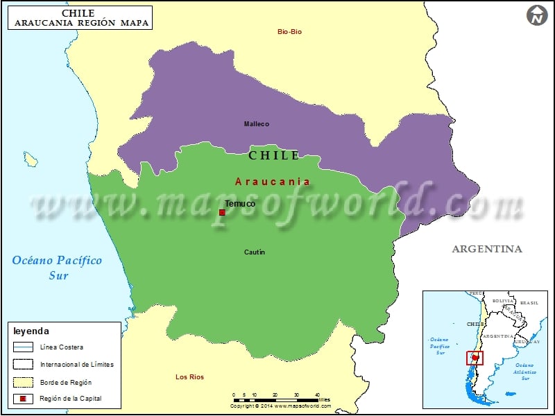 Mapa de La Region de La Araucania Chile