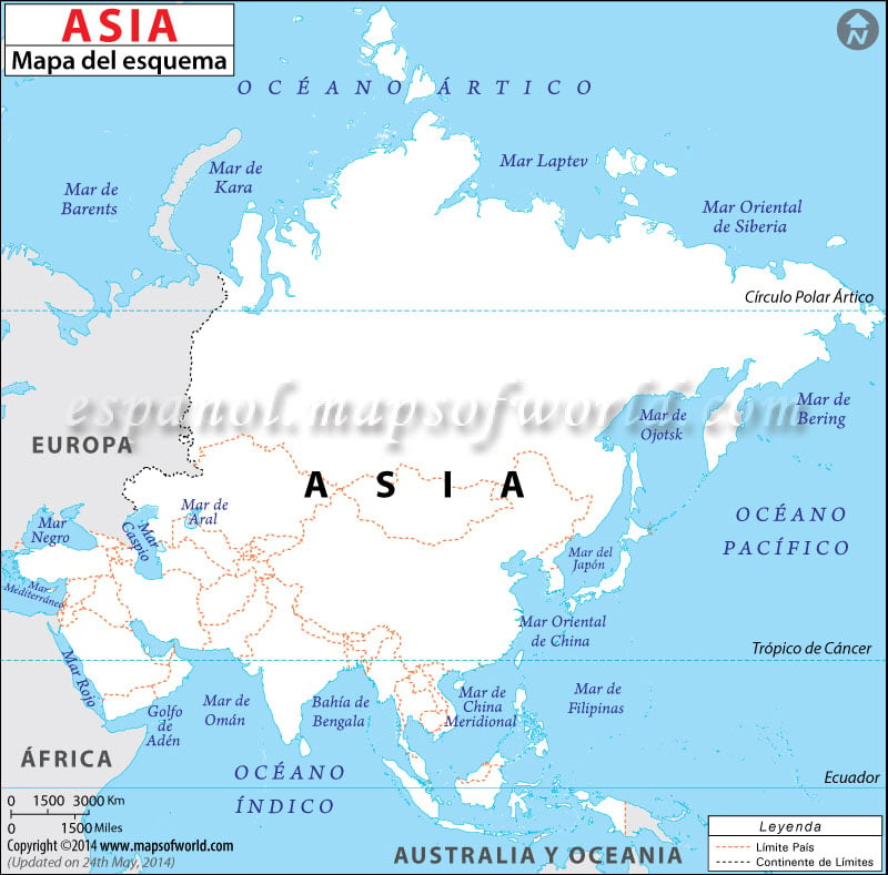 Mapa de Asia en Blanco