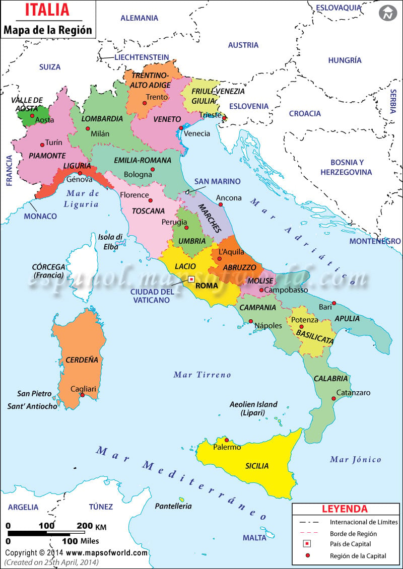 Mapa de Italia Por Regiones