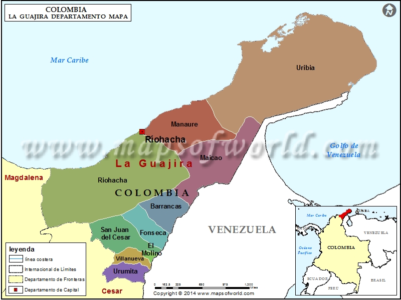 Mapa De La Guajira Departamento De La Guajira Colombia   Mapa De La Guajira 