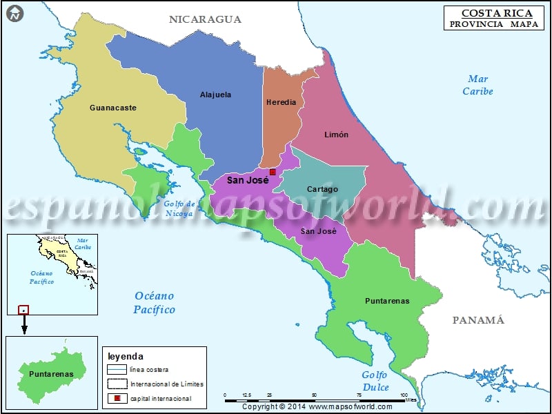 Mapa de Las Provincias de Costa Rica