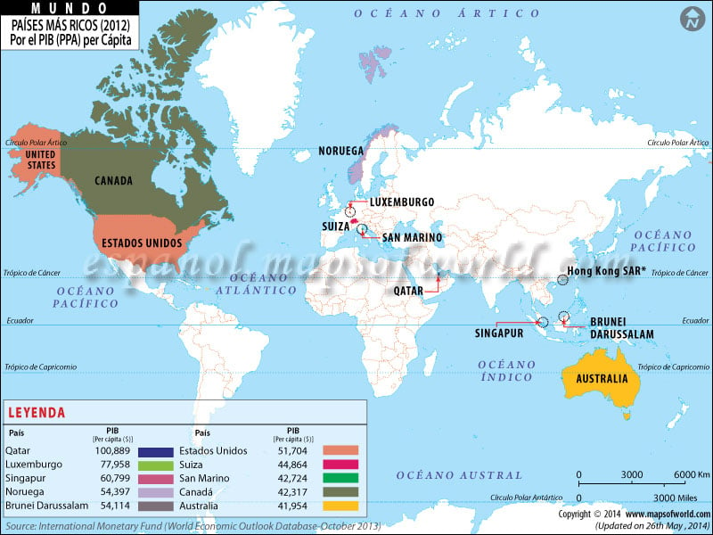Mapa de Los Paises Mas Ricos del Mundo