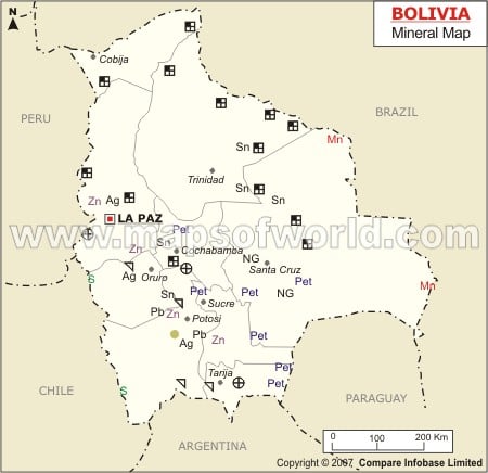 Mapa de Minerales de Bolivia