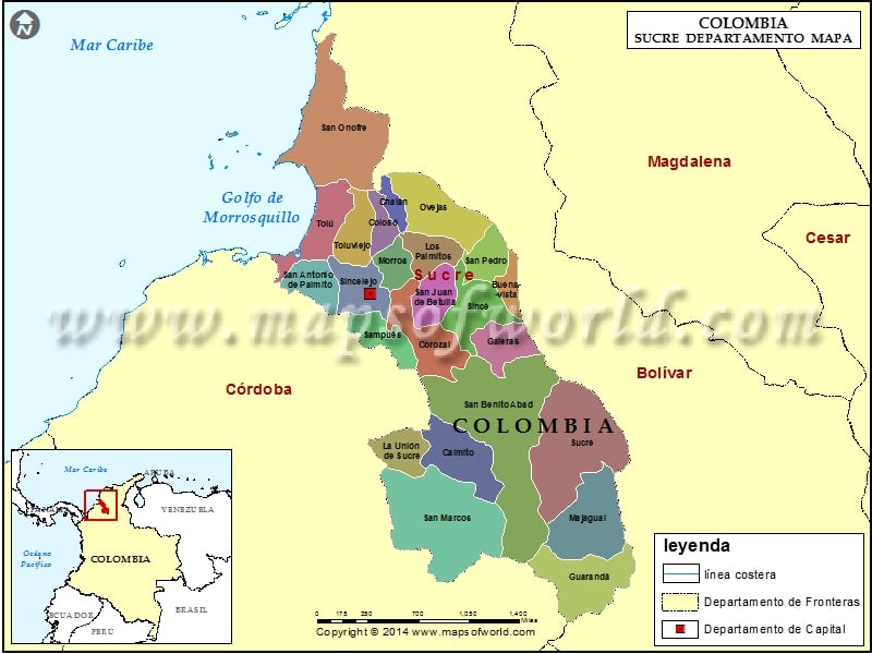 Mapa de Sucre Colombia