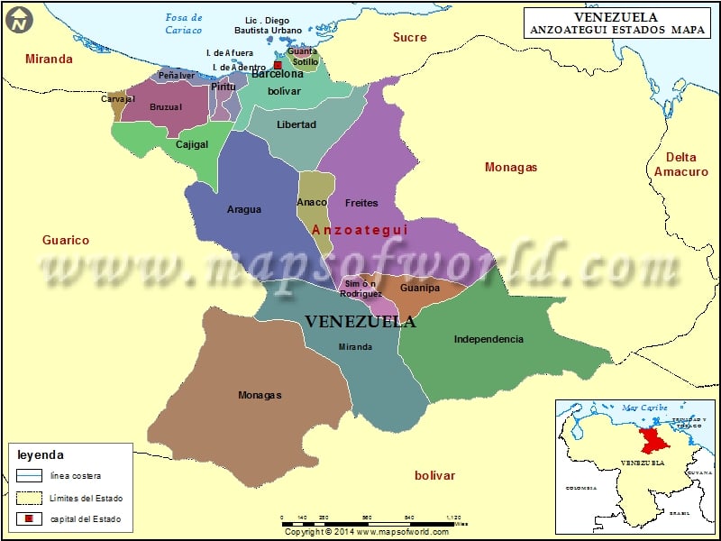 Mapa del Estado Anzoategui