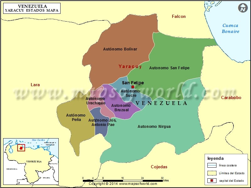 Mapa del Estado Yaracuy