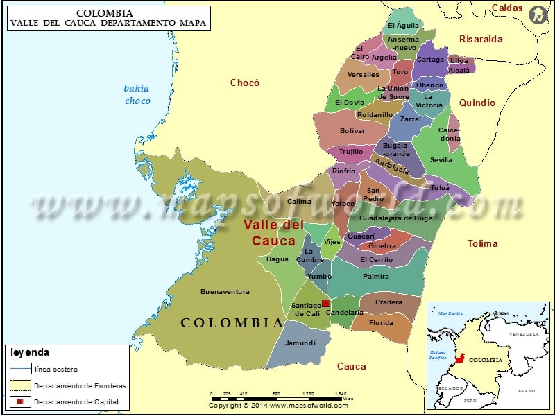 Mapa del Valle del Cauca Colombia
