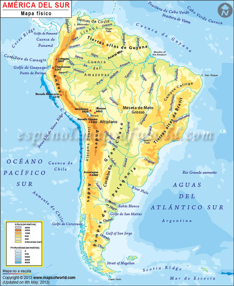 Mapa Fisico de America del Sur