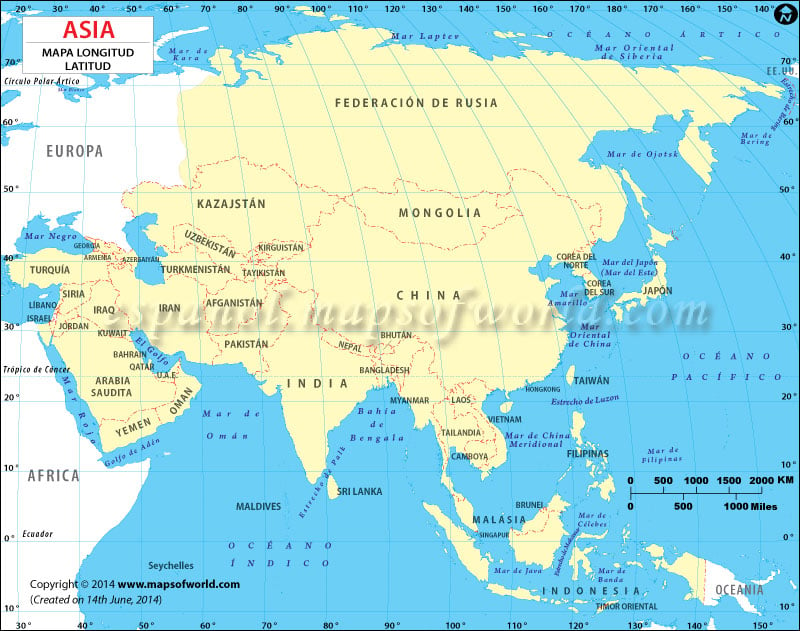 Mapa Longitud y Latitud de Asia