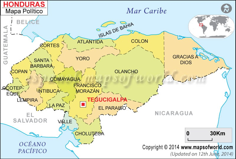 Mapa de Honduras con sus Departamentos