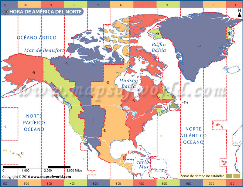 Mapa de la zona horaria de América del Norte