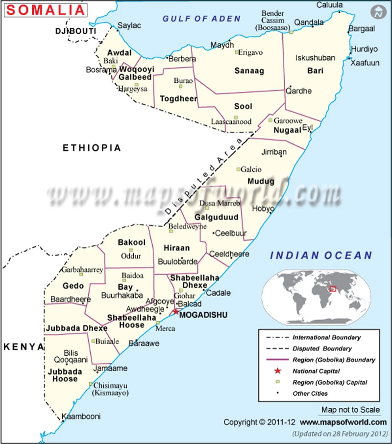 Mapa político de Somalia