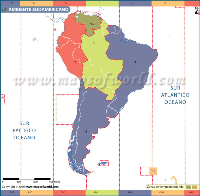 Mapa de la Zona Horaria de América del Sur
