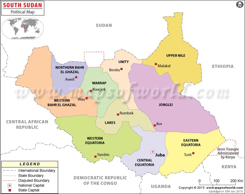 Mapa de Sudan del Sur