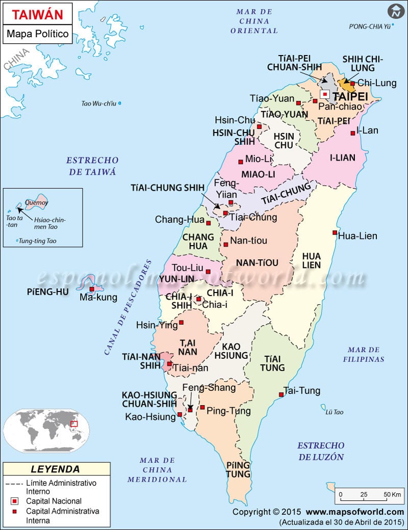 Taiwan Mapa Político