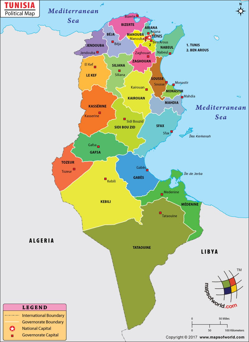 Mapa de Túnez