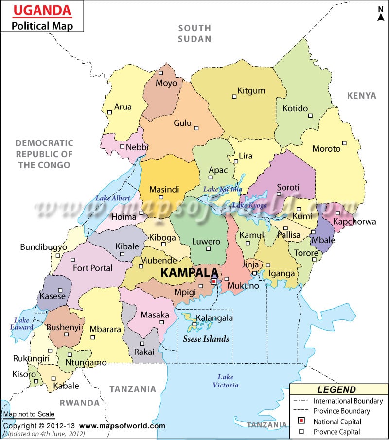 Mapa político de Uganda