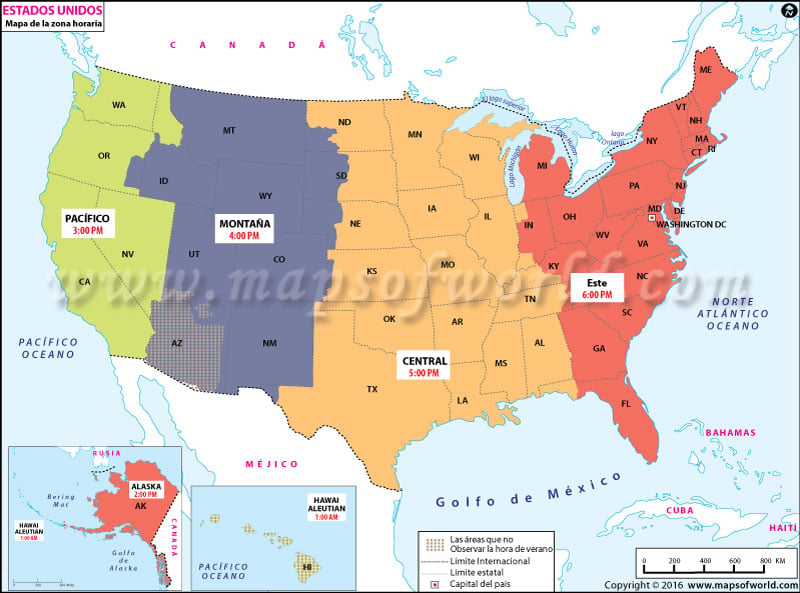 Mapa de la Zona Horaria de USA