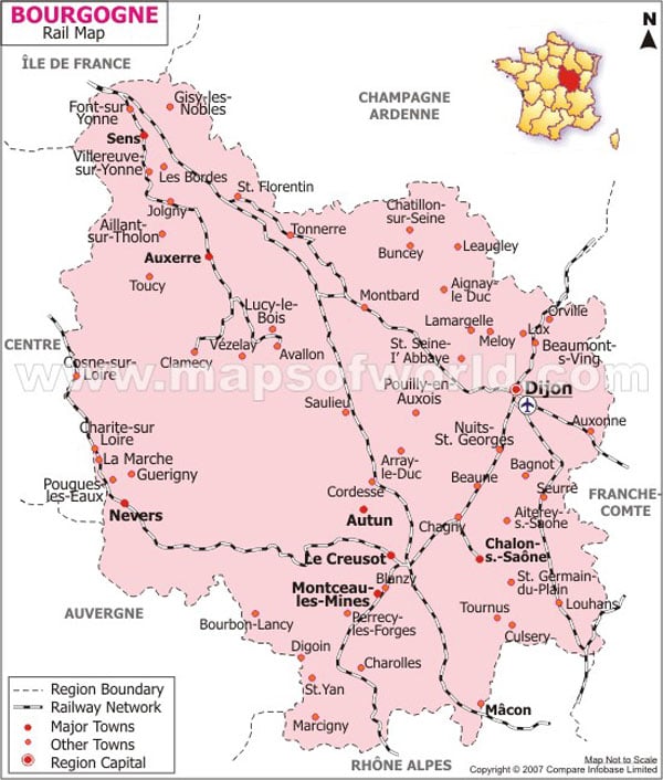 Bourgogne Railway Map | Railway Map of Bourgogne