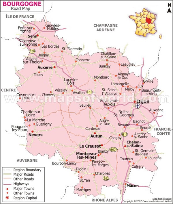 Bourgogne Road Map | Road Map of Bourgogne