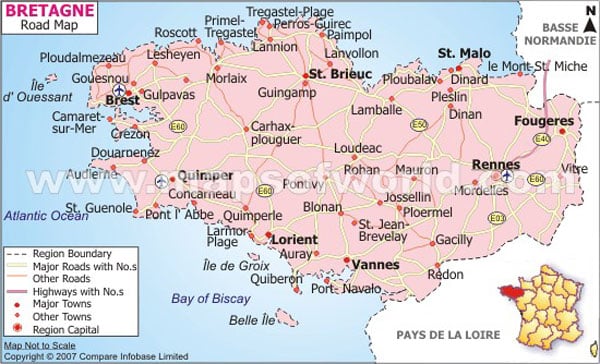 Bretagne Road Map Road Map Of Bretagne Brittany