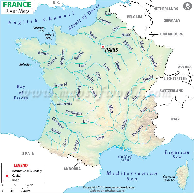 Rivers in France Map
