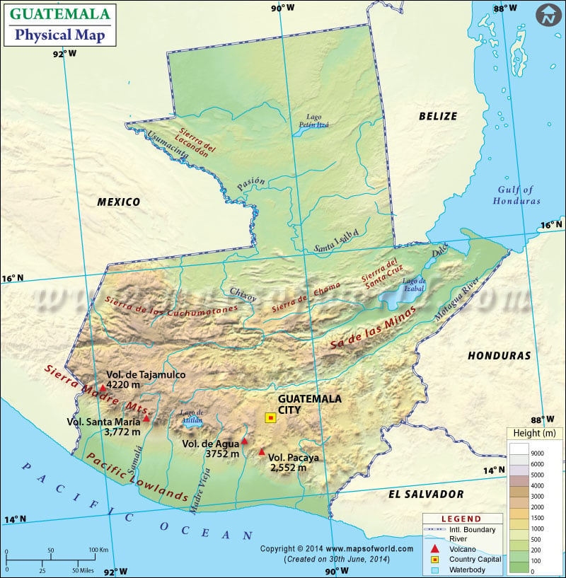 Physical Map of Guatemala