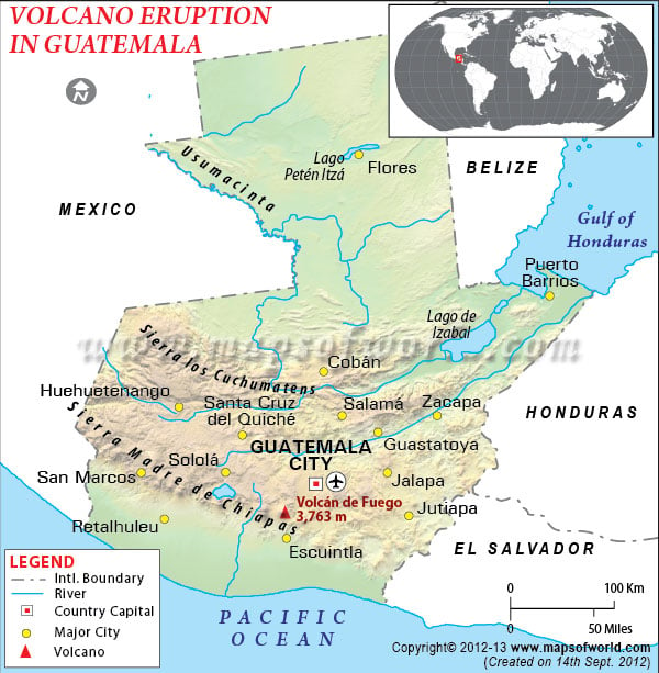 Location Map of Volcano Eruption in Guatemala