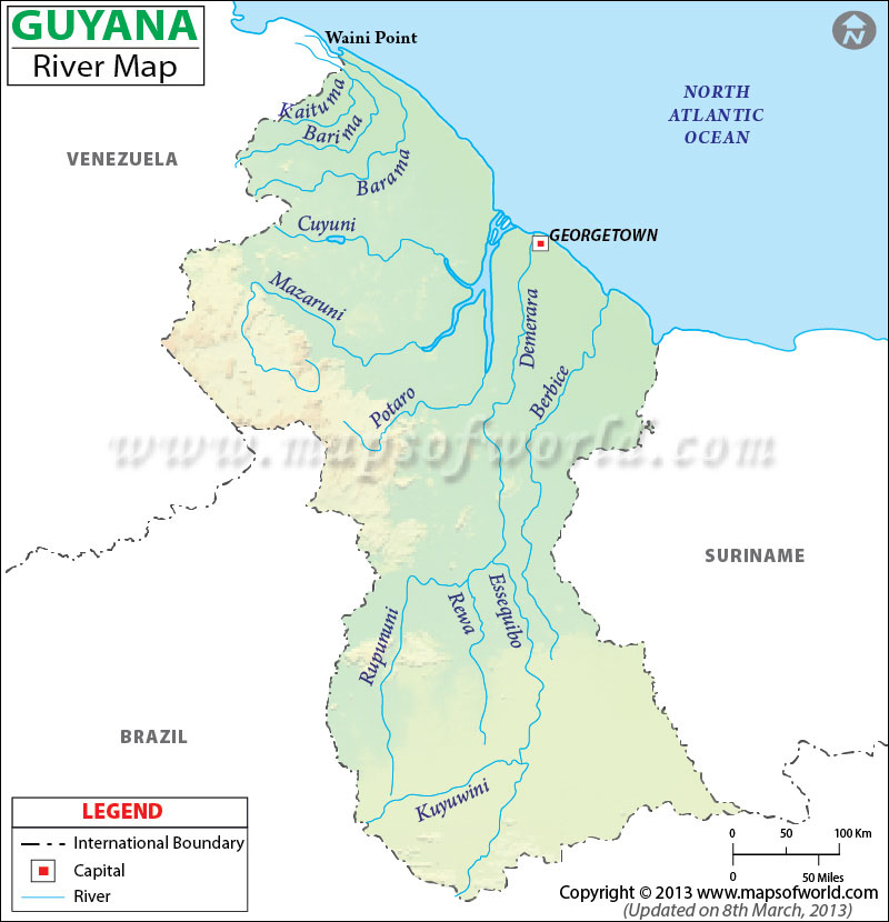 Map Of Guyana Showing The Three Main Rivers Guyana River Map – Mapsofworld.com