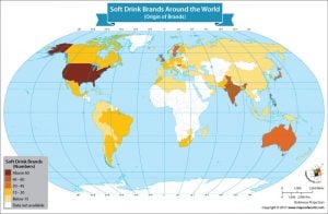 World Map Showing the Number of Soft Drink Brands Around the World