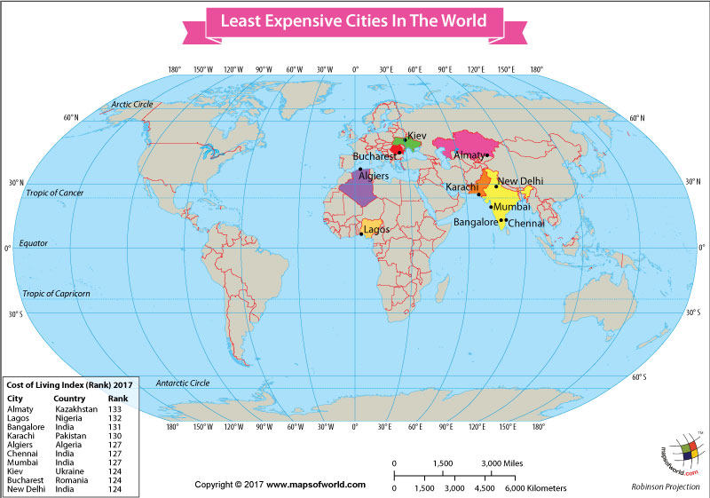 World Map Showing the Least Expensive Cities in the World - Our World