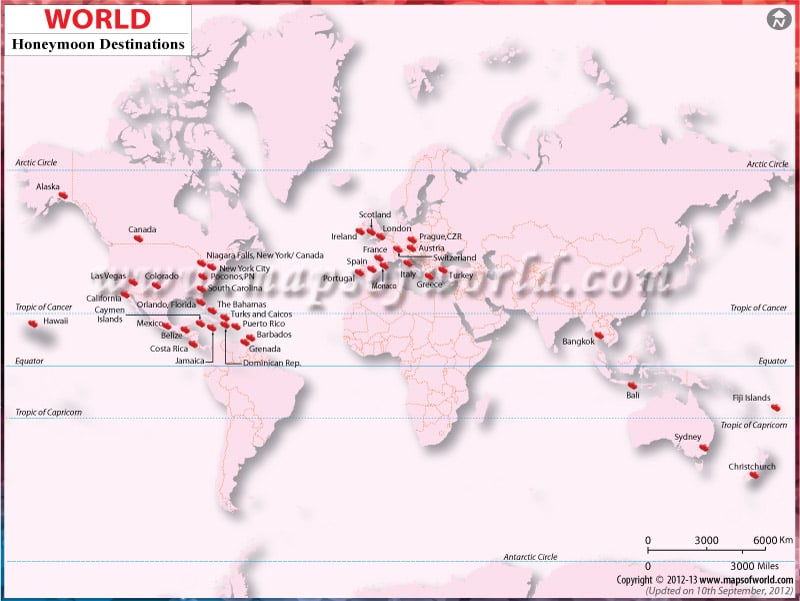 World Honeymoon Destinations Map