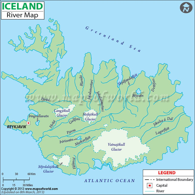 Map of Iceland With Rivers