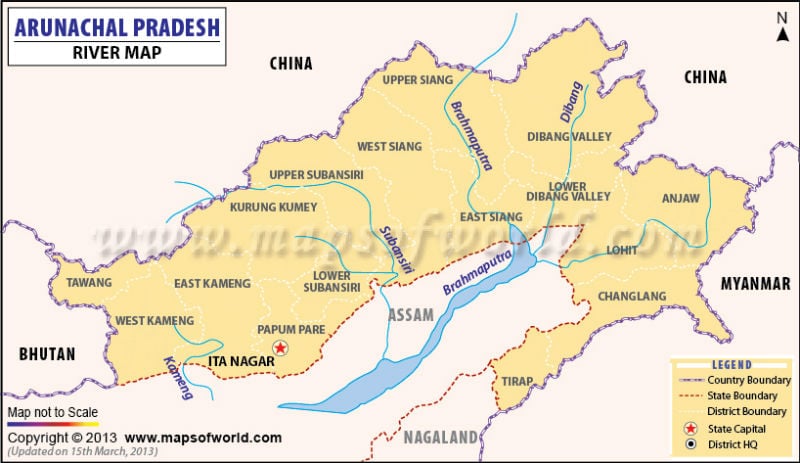 Rivers in Arunachal Pradesh Map