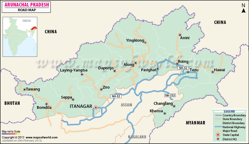 Arunachal Pradesh Road Map