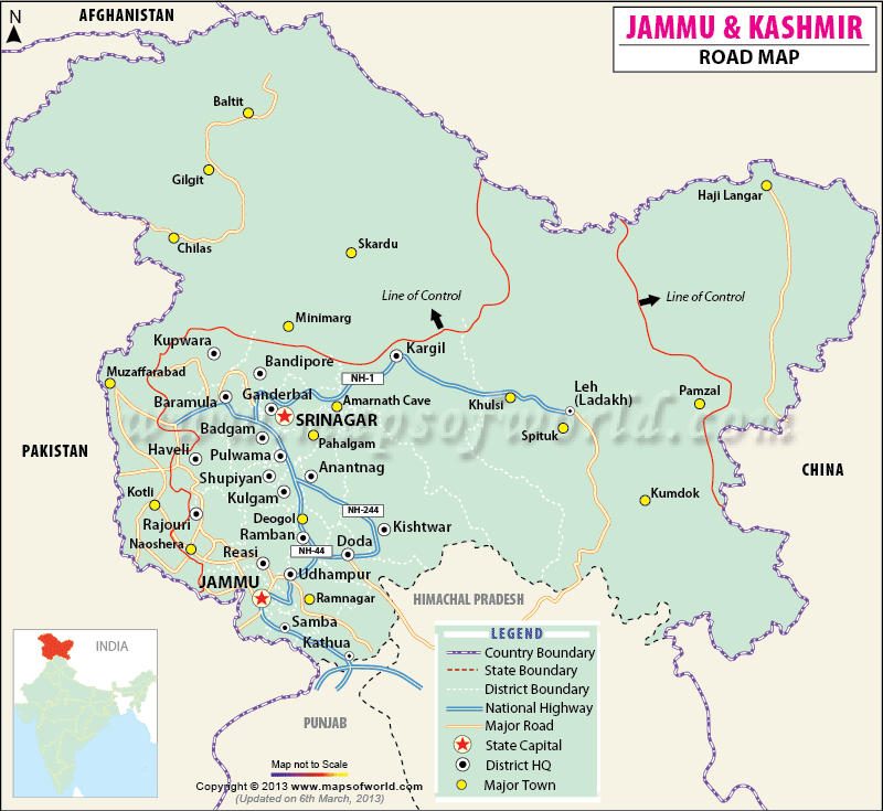 kashmir tourist map distance
