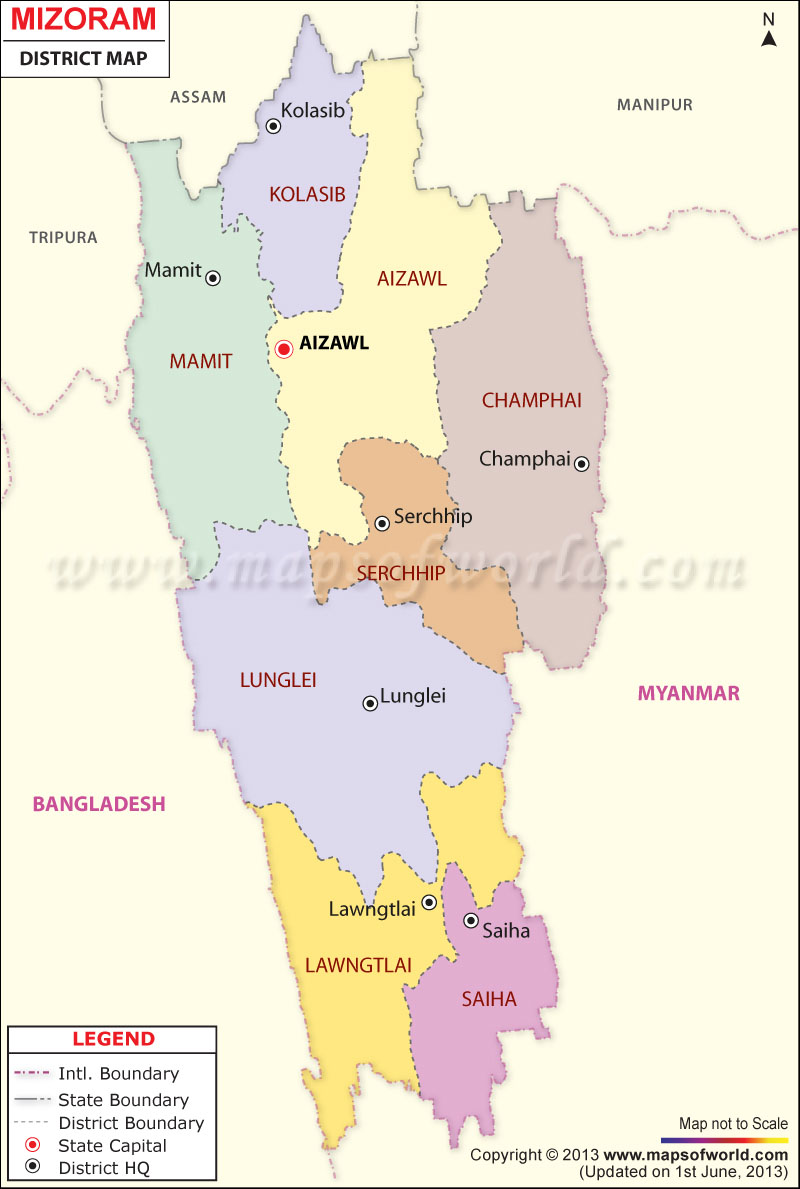 Mizoram Map, Districts in Mizoram