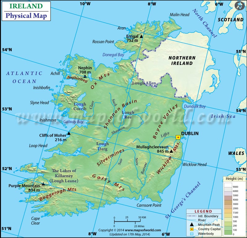 Physical Map of Ireland