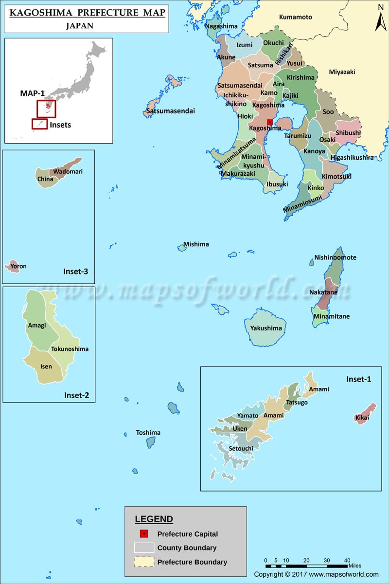 Kagoshima Prefecture Map, Japan